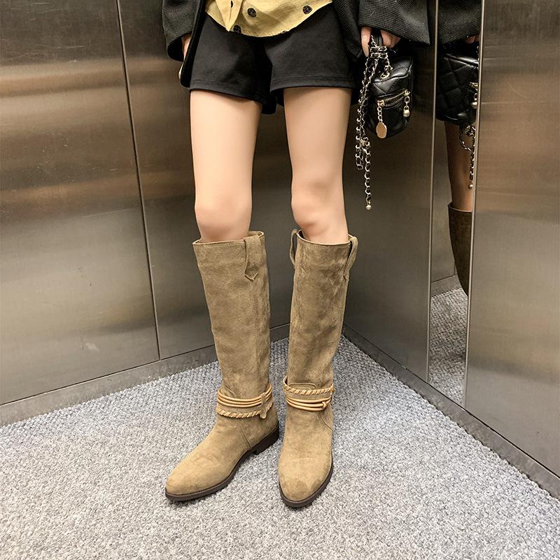 Cowhide version~ 2025 new wandering pastoral retro western cowboy boots temperament premium boots stacking boots