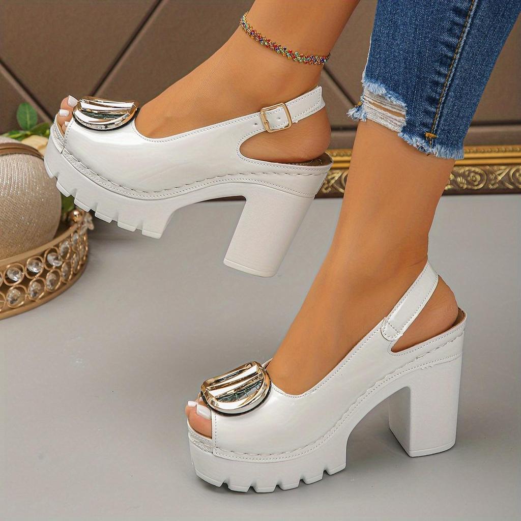 Fish Mouth Sandals Women's Summer New Fashionable Square Buckle Thick Sole Thick Heel High-heeled Buckle Sandals