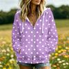 Women's Polka Dot Print Long Sleeve Hooded Jacket with Pockets and Casual