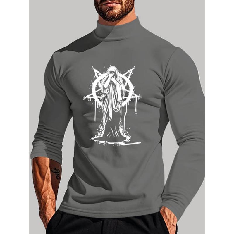 Cool Men s Polyester Mock Neck Long Sleeve Top, Great for Spring Daily Wear S