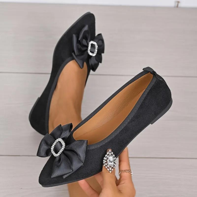Fashion 2025 Slip on Pointed Toe Women's Flat Shoes Outdoor Plus Size Fashion Shallow Bow Tie Soft Sole Comfortable Casual Walking Flats