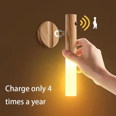 2pcs Rechargeable Motion Sensor Night Lights - Energy-Efficient LED, Portable, USB Powered,Black, Walnut, Magnetic Mount, Sleek Cylindrical Lamp