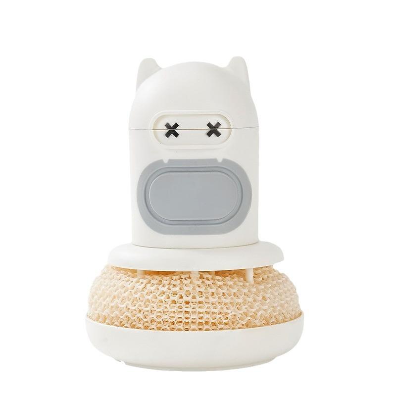 Cartoon Kitchen Brush with Automatic Liquid Dispenser Press To Clean Pot and Dish Scrubber