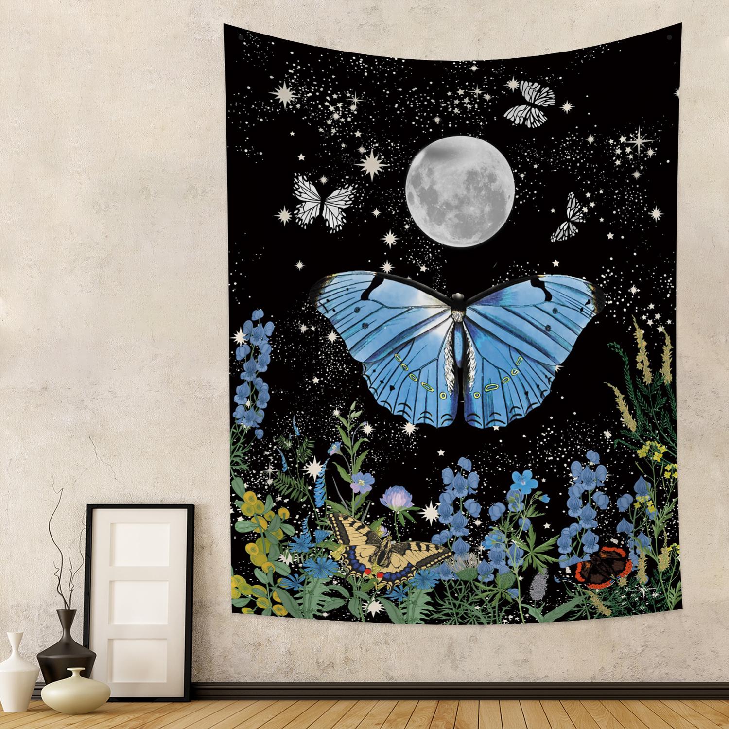 

Гобелен с бабочкой и мотыльком, черно-белый цветок, образец насекомого, гобелен для спальни, общежития, домашний декор 100X75CM