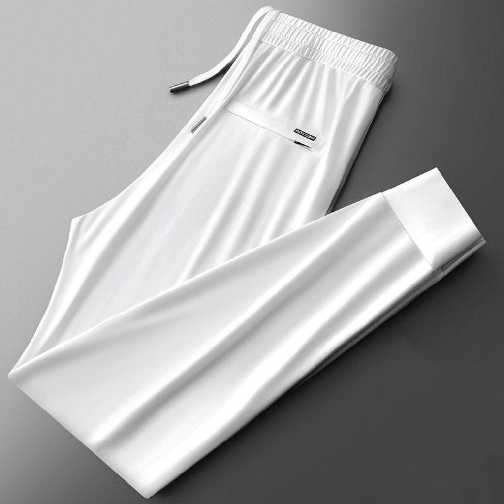 

Повседневные брюки, спортивные брюки свободного кроя, облегающие щиколотку, летняя тонкая модель, эластичная мужская одежда из ледяного шелка 5XL белый