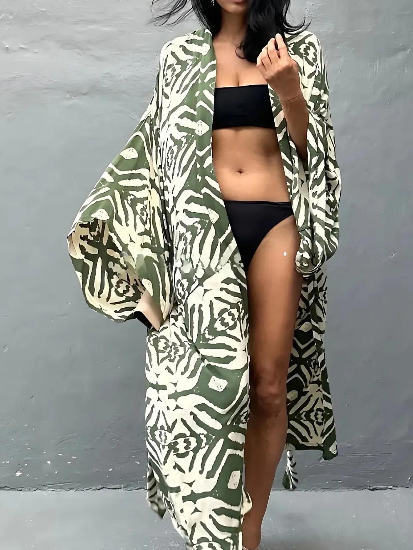 

Длинный кардиган с леопардовым принтом: Свободная пляжная солнцезащитная накидка и купальник для женщин One Size