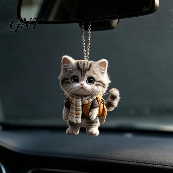 Kawaii Cat Keychain Accessories Acrylic Car Hanging Decor, Cute 2D Flat Rearview Mirror Small Figurine Pendant, Accessories, Creative Gifts for Teens