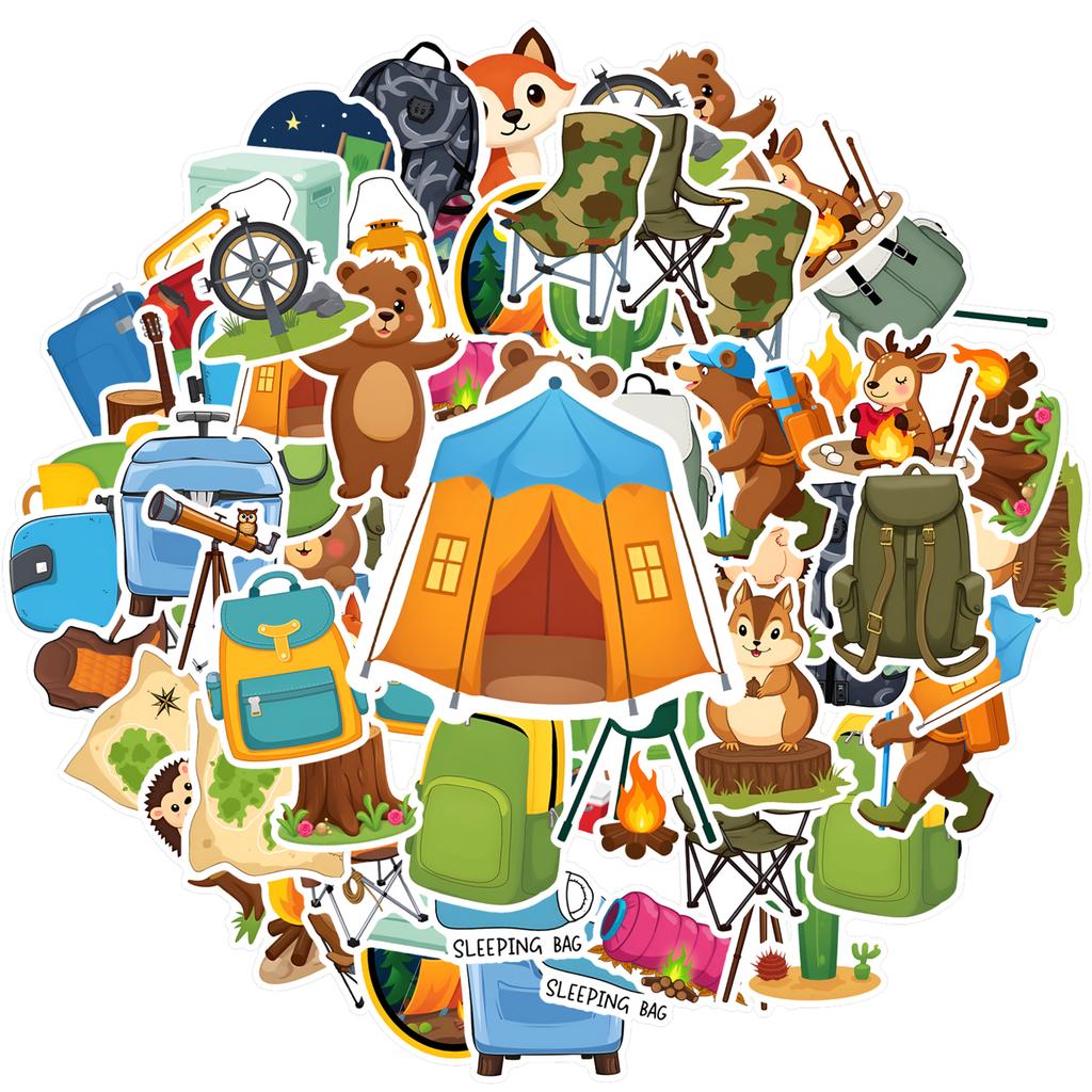 35pcs-50pcs Cartoon Camping Stickers Fun Adventure School Supplies Stickers For Guitar Laptop Helmet Skateboard Laptop