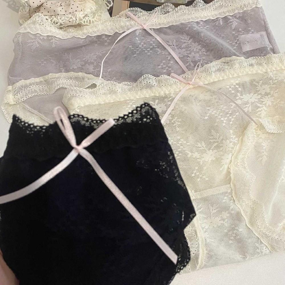 Mid Waist Lace Panties Briefs Mesh Lace Briefs Breathable Underwear for Women  Female Lingerie