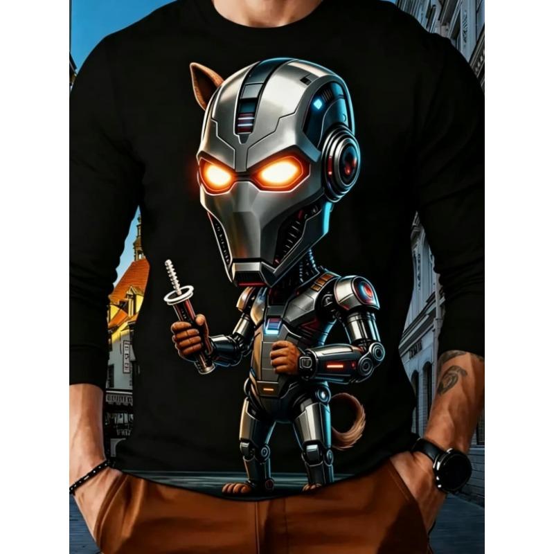 Camiseta de manga larga con estampado 3D para hombre, cómoda, transpirable y versátil