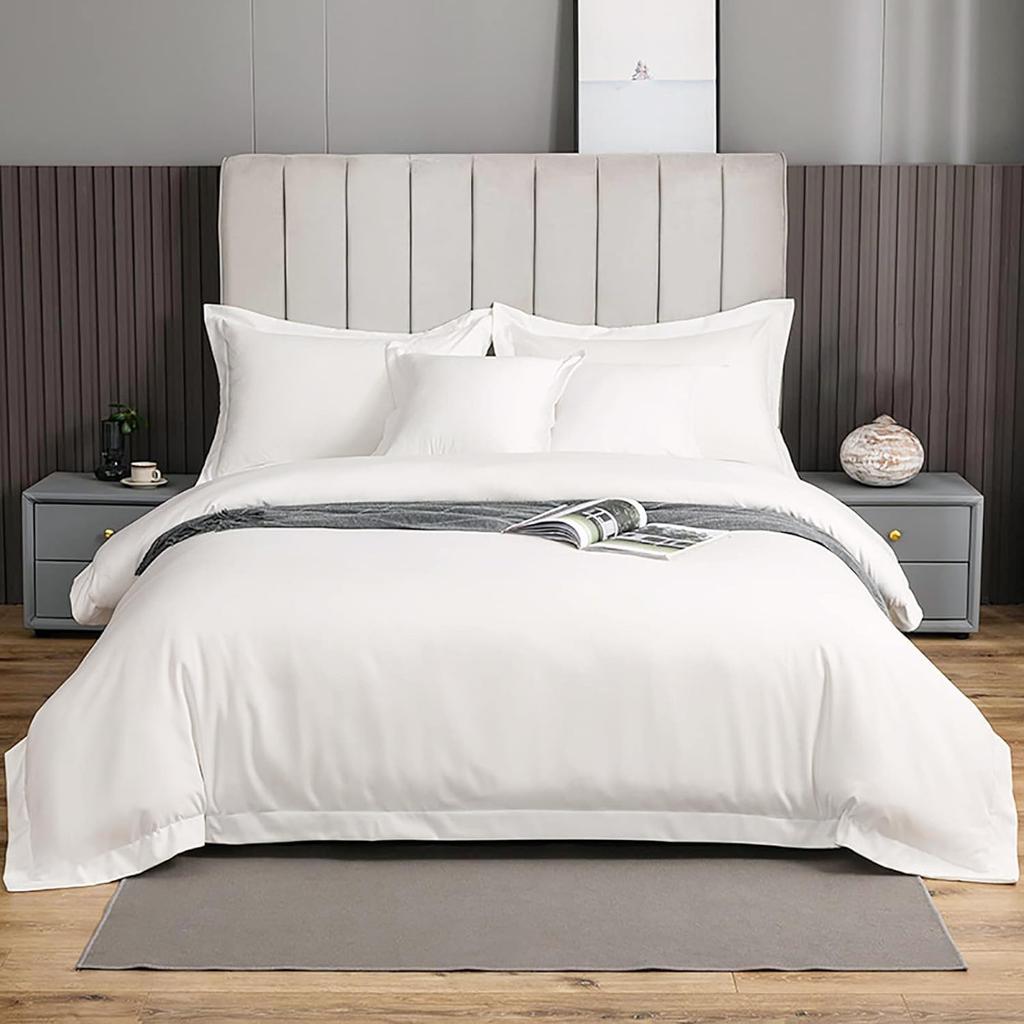 Luxury Brand New 100 % Cotton King Size Duvet Cover Set In Beutifull White Color - 800 Tc Size 94 X 104  Inch With 20 X 40 Inch Pillow Shams
