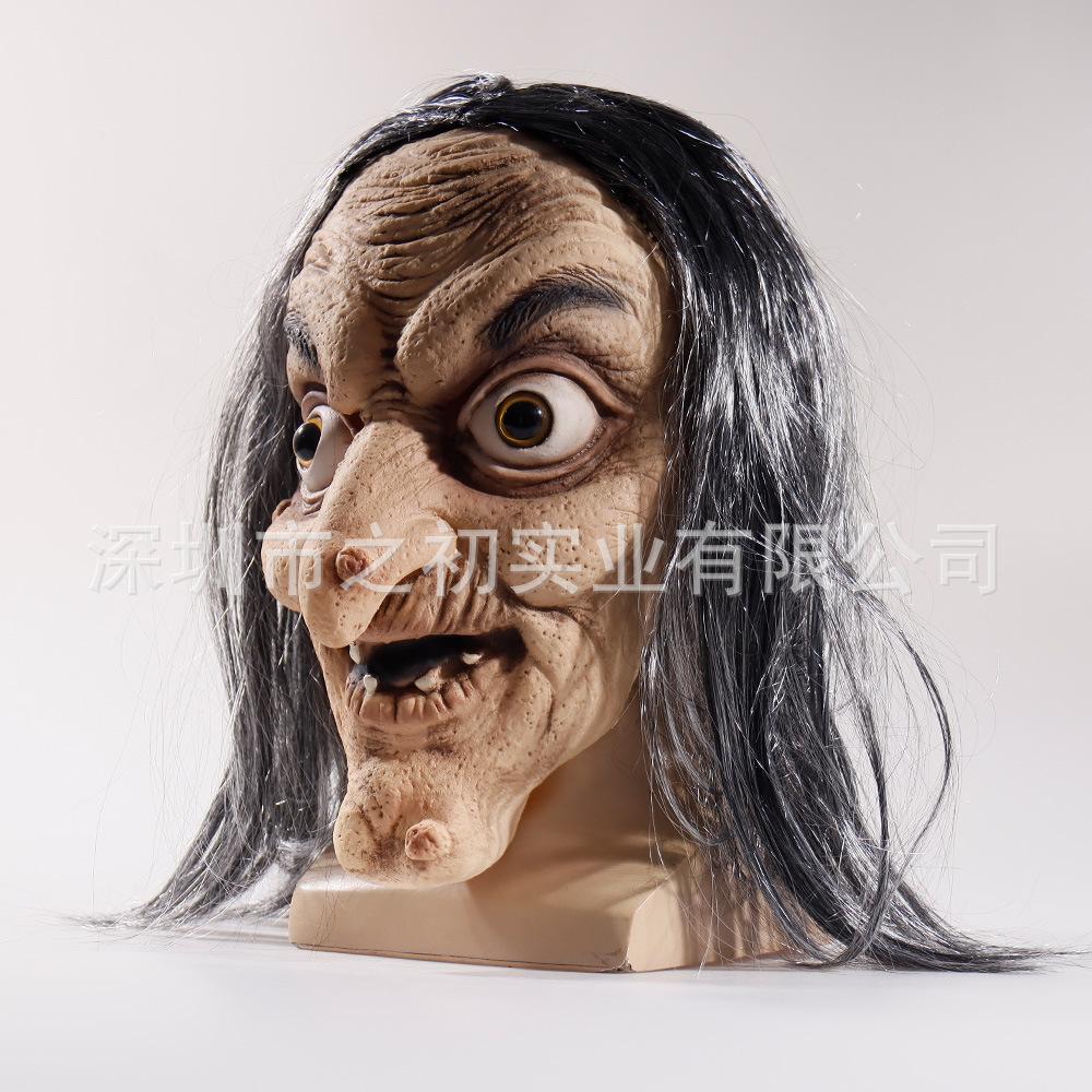 Halloween Hrůzostrašná Čarodějnice Stará Paní Dlouhé Vlasy Babička Latexová Maska Pokrývka Hlavy Vtipné Kostýmové Rekvizity