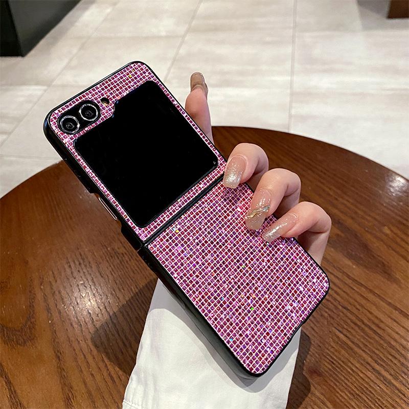 Luxury Sparkling Solid Color Back Cover for SamSung Galaxy Z Flip 8 6 5 4 3 Flip7 FE Sequin Shiny Hard PC Bling Lattice Case