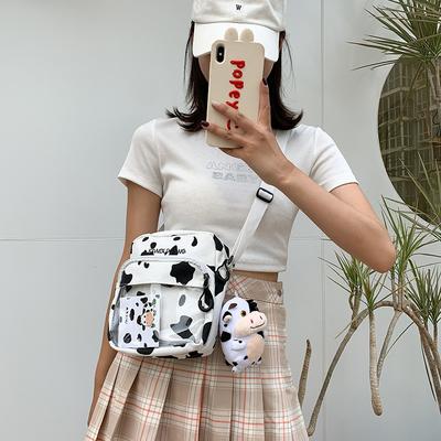 Canvas Bag New Women's Bag Street Trend Cow Pattern Shoulder Messenger Bag Small Square Bag