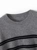 Xiao He Women's Classic Stripe 100% Pure Wool Sweater - Round Neck, Color Block, Loose Fit, Slimming, Soft, and Fluffy.