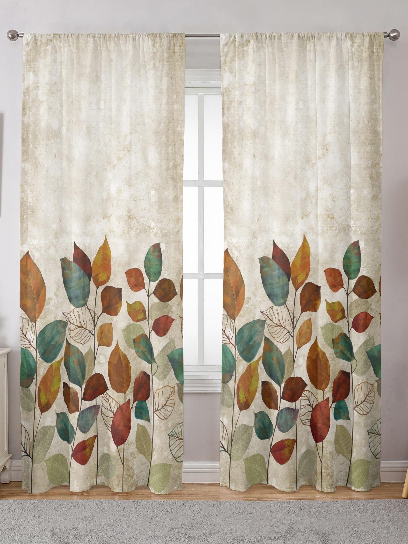 

2 шт. Рослини Квіти Листя Віконні штори для вітальні Кухонні віконні драпірування, Аксесуари для спальні Декор кімнати Домашній декор Гачок W50H130(CM)x2&Hook