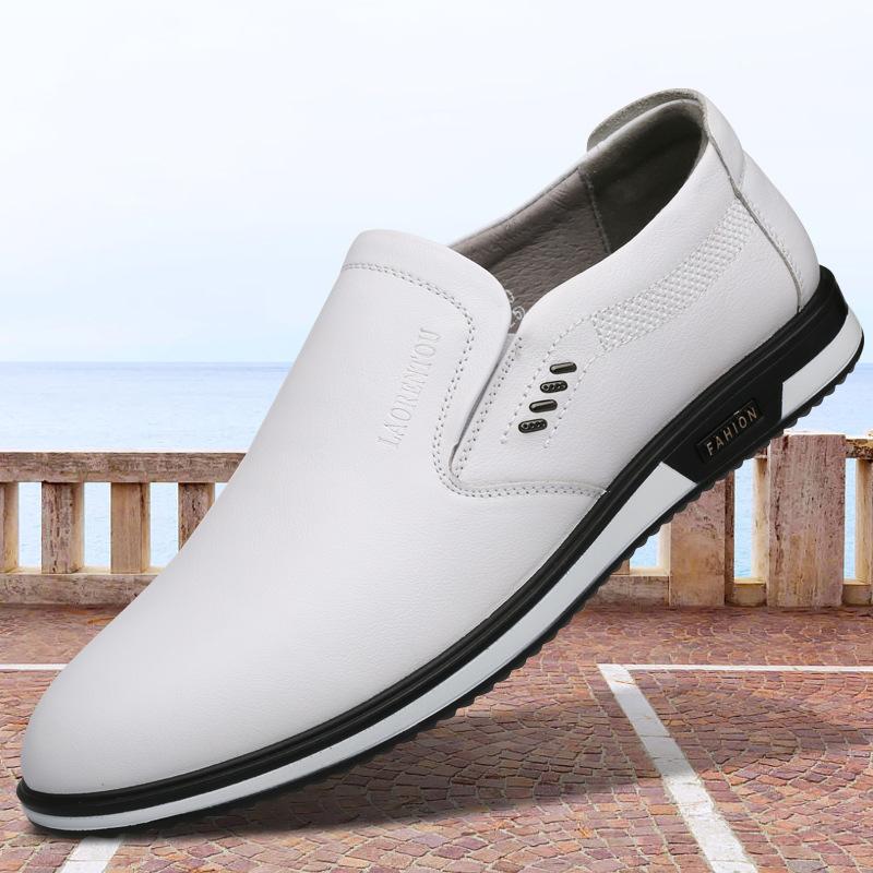 Old man's head autumn and winter velvet men's shoes Doudou breathable men's white casual shoes soft leather white shoes 95068