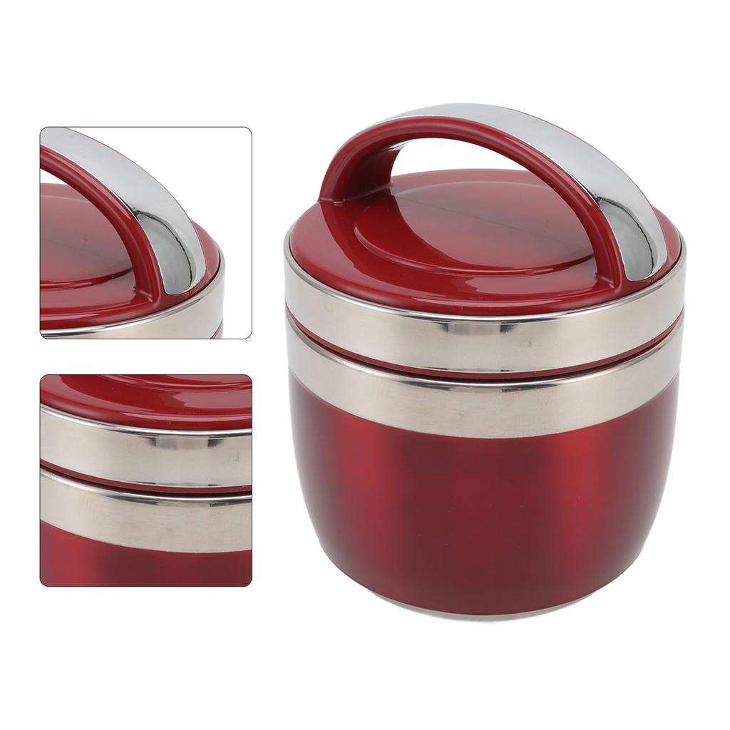 1.5L Vacuum Lunch Box 304 Stainless Steel Insulated Food Container Portable Bento Box for Student Office Worker Red