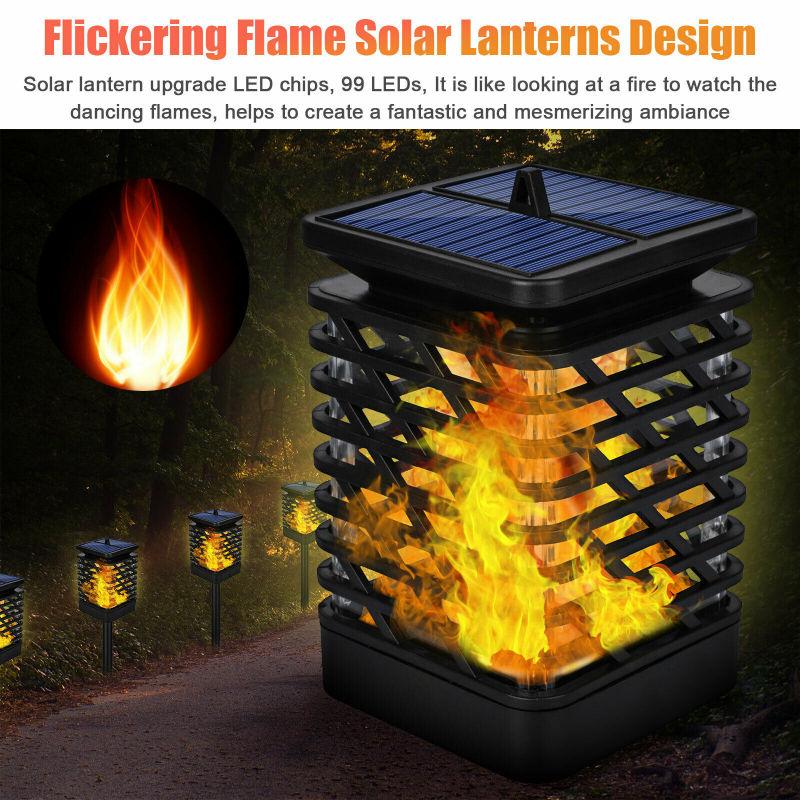 Solar Flickering Flames Lantern Ip65 Waterproof Led Torch Lamp For Outdoor Garden Patios Lawns