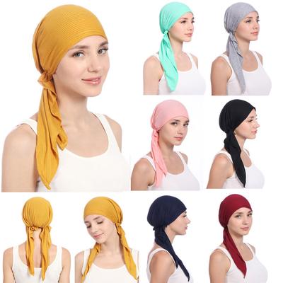 Frauen Indien Perlen muslimische Stretch Turban Hut Baumwolle Haar Schwanz Kopf Schal Wrap