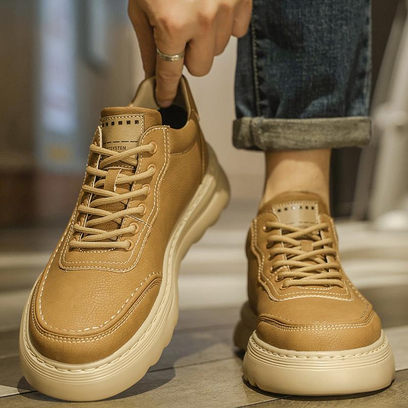 New autumn wear-resistant thick baseplate shoes high-end retro British casual leather shoes