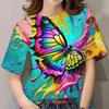 Summer Round Neck Butterfly Pattern 3D Print Top Fashionable Casual Short Sleeved Women's T-shirts
