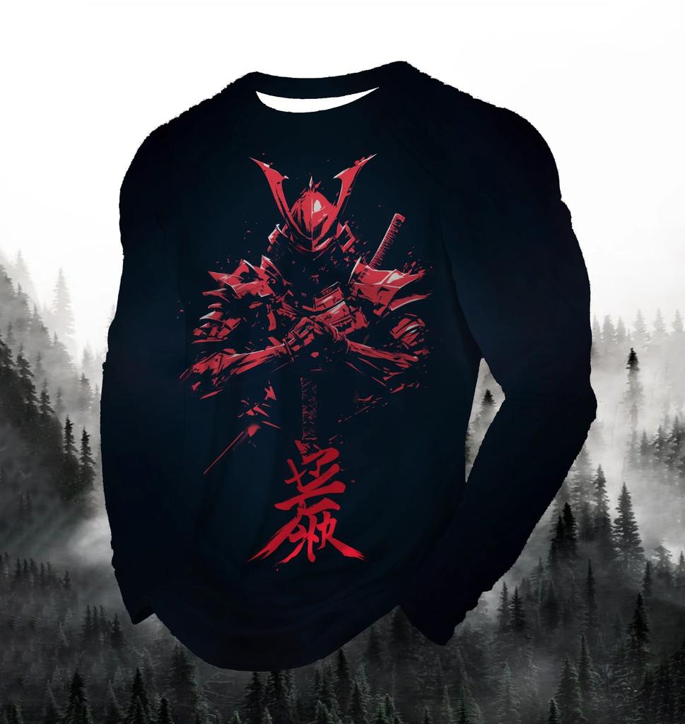2026 Fashion Men's 3D Printed Round Neck Long Sleeve Loose Sweatshirt Japanese Samurai Sports Leisure Autumn Streetwear 2026