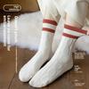 Acheng's Wholesale Autumn and Winter Women's Retro Twisted Mid-calf Socks with Fleece and Socks, High-top Korean Striped Pile Socks