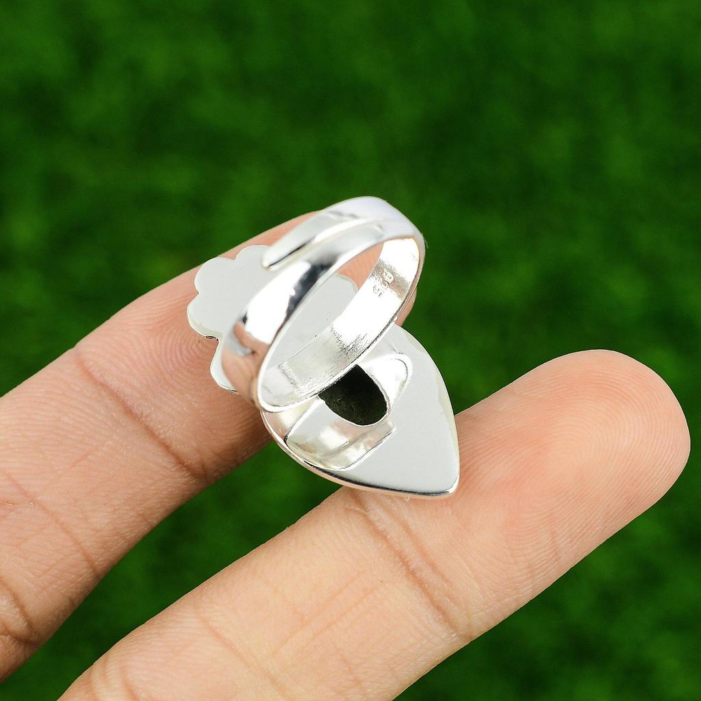 Natural Ruby Zoisite Stackable Flower Adjustable Ring 925 Silver For Women