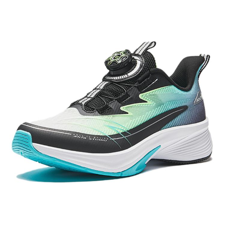 Anta Kids Synthetic Leather Fabric Shock Wave Non-Slip Wear-Resistant Low-Top Running Shoes Kids sneaker Black Green A12435507-2