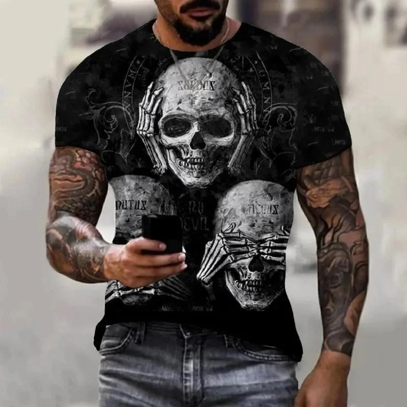 Мужские футболки Terror Skulls с 3D принтом скелета в стиле ужасов — фото 11