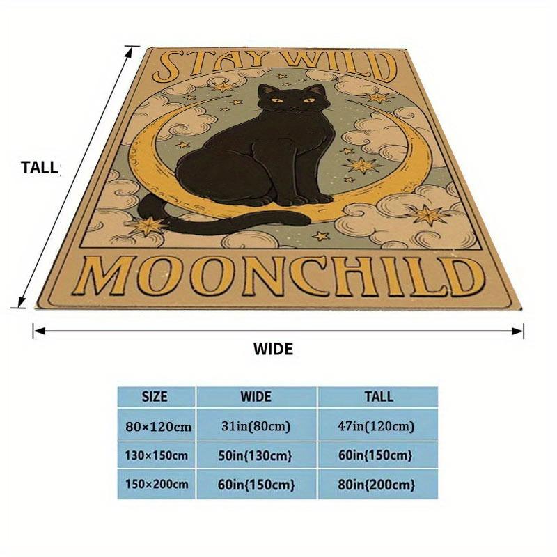 Moonchild Polyester Flannel Knit Throw Blanket - Abstract Whimsical Cat Design, All-Season Cozy Sofa & Bed Cover, Contemporary S
