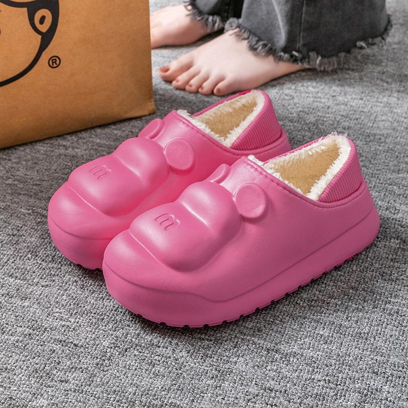 Waterproof autumn and winter cotton slippers bear simple and cute home warm couple plush slippers affordable thick bottom