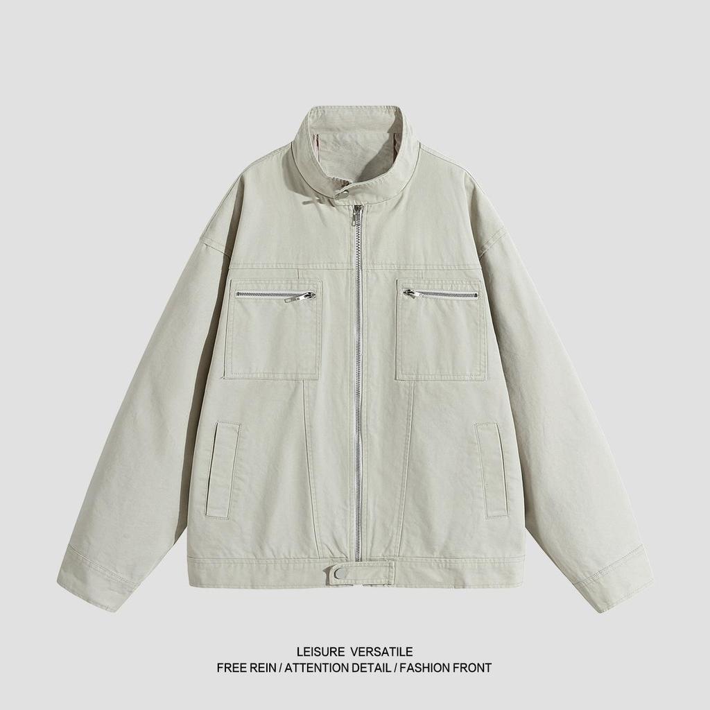 Abrigo Versátil Chaqueta de Algodón Minimalista para Hombre 2026 Abrigo de Trabajo Lavado y Envejecido Solapa de Pie para Hombre Primavera y Otoño Transpirable Trabajo Chaqueta Casual
