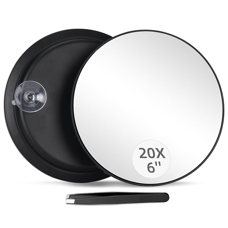 10X Magnifying Mirror with 3 Suction Cups - 6   Stick on Makeup Mirror with 10X Magnification, Magnified Makeup Mirror Portable Handheld Cosmetic 6 L x 6 W