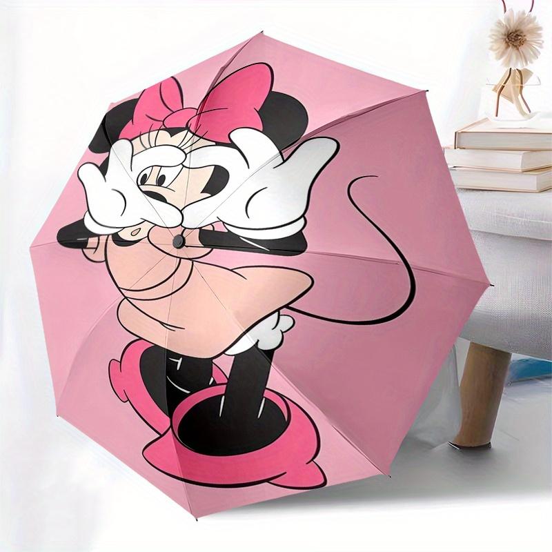 Minnie Mouse,Pink Bow Automatic Folding Umbrella Simple 8 Rib Design, Bright Cartoon Pattern, Durable Iron Frame, Suitable For Travel, Out