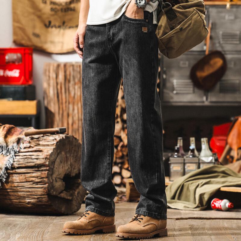 Herren Amerikanischer Retro Lockerer Gerader Bein Waschen Jeans