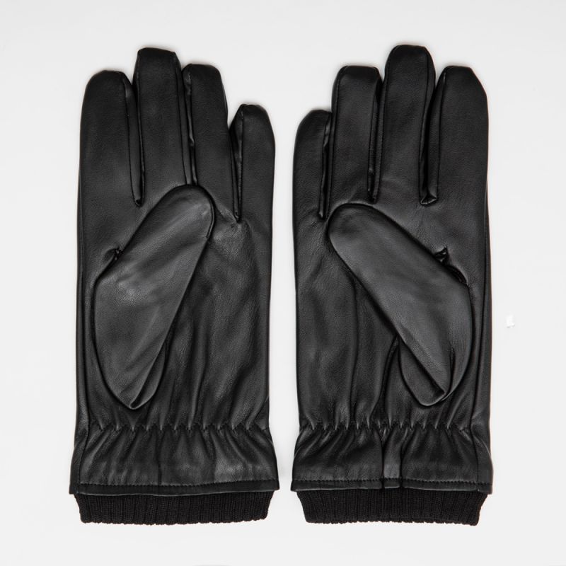Faux Leather and Mesh Gloves with Topstitching Men MANOUKIAN
