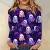 Women's Long-sleeved Loose-necked Halloween Print Casual Top, Suitable for Holiday Parties