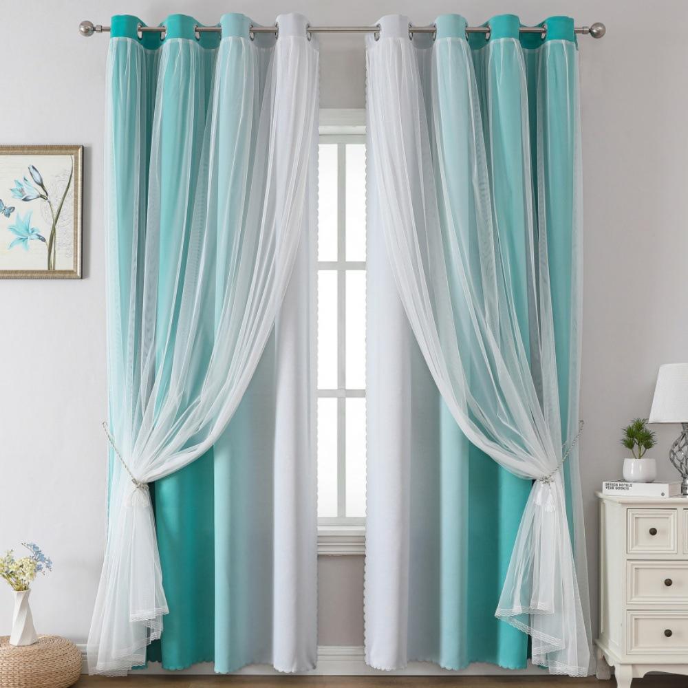 Gradual Change Printed Blackout Curtains Plus Lace Yarn Double Layer Temu