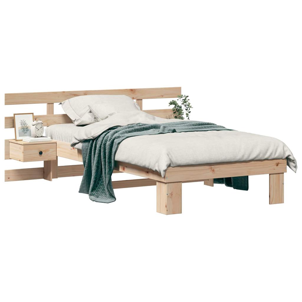 Brown Bed Frame with Headboard 75 X 190 Cm Solid Pine Wood