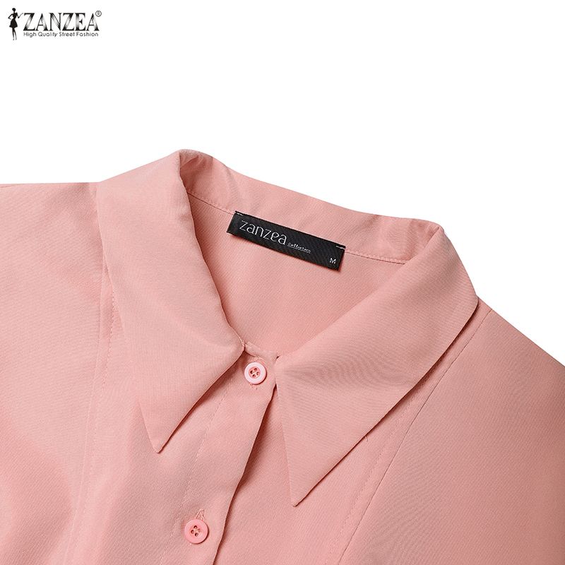 ZANZEA Women Casual Turn Down Collar Loose Long Sleeve Spring Autumn Dress