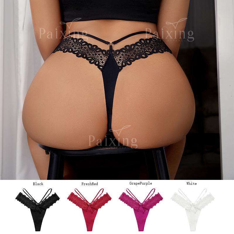 Elegantní dvojitý tenký pásek krajkový patchwork ledové hedvábí plus size tanga