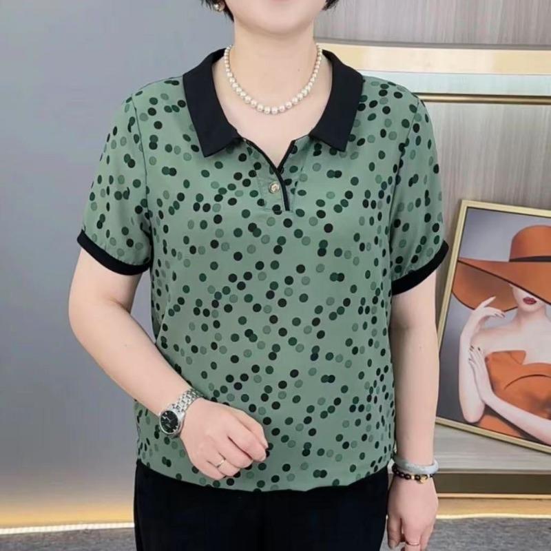 

Thin Casual Style Lapel Middle-aged and Elderly Women s Clothing with Printed Versatile Fashion Punk Style M зелёный
