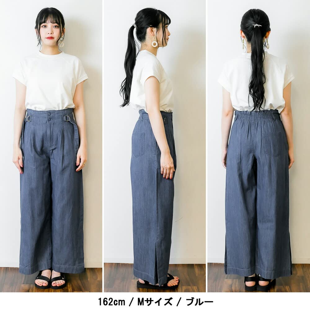 atONE Denim Pants with Hem Belt Plus Wide Sizes 4L Dark ATD-0020 High-Waist Wide-Leg Slits, Included, Sizes, Fit, Elastic, Lightweight, Lightweight,
