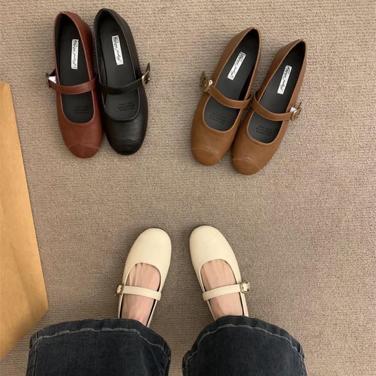 Fashion IPPEUM Mary Janes Flat Shoes Women Ballet Flats 2025 New Black PU Leather Buckle Straps Zapatos de Mujer Ballerina