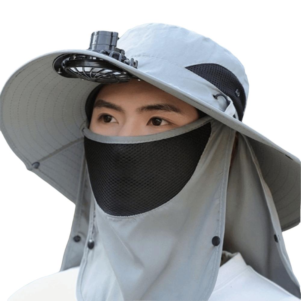 Windproof Neck Flap Bucket Hat Cooling Fan Hat for 3.7 V 500 mAh Lithium Battery Outdoor
