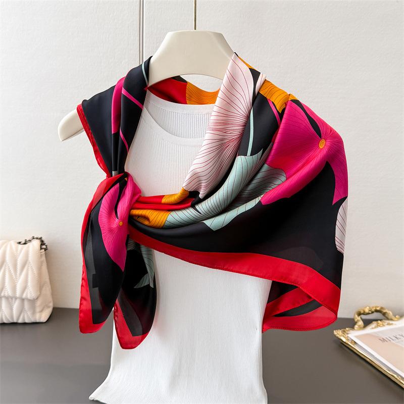 Colorful Ginkgo Satin Imitation Silk Printing Large Square Scarf Silk Scarf Shawl Headscarf Neck Protection Scarf Decorative Women'S Scarf