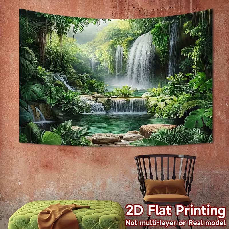 2D Jungle Waterfall Wall Tapestry Tropical Rainforest Background Cloth for Home Decor