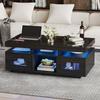 100x50x43cm Schwarzer Hochglanz-Couchtisch, mit steuerbaren LED-Leuchten, Mobile App, Wohnzimmertisch mit Schrank, Sofatisch mit Ladeanschluss und